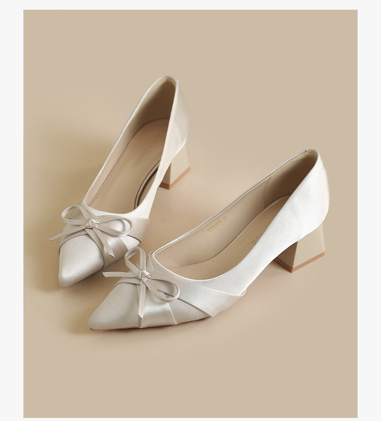 ZHR Women's Shoes 2026 New Thick High Heel Single Shoes French Style Butterfly Shallow Leather Comfortable Shoes Nude Pink Size 39 18