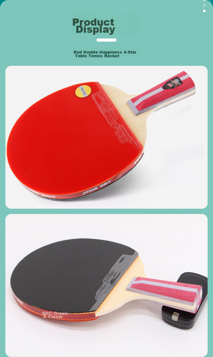 DHS Table Tennis Racket, 4-Star Straight Handle, Single Racket, Kuangbiao 3 Double-Sided Reverse Rubber Fast Attack Type H4006, Includes Table Tennis Balls 9