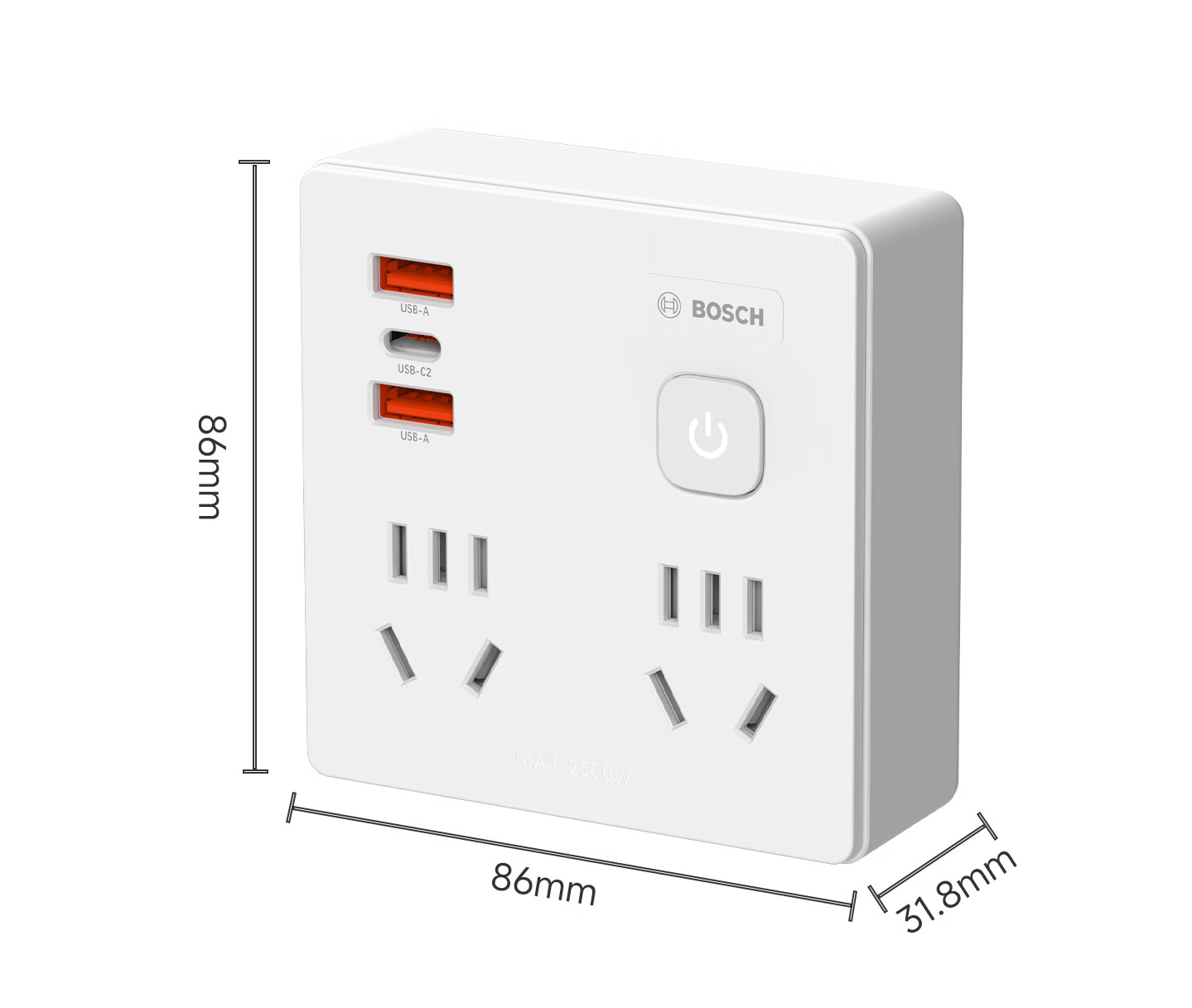 BOSCH 20W Fast Charging 86-Type Socket Converter/Adapter USB+Type-C Socket Extension Multi-Port Power Strip Wireless Multifunctional Socket PS86-0201 16