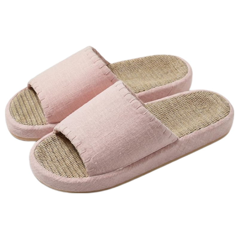 Puxi Odor-Free Indoor Thick-Soled Couple Japanese Style Linen Slippers for Women Peach Pink Size 40-41