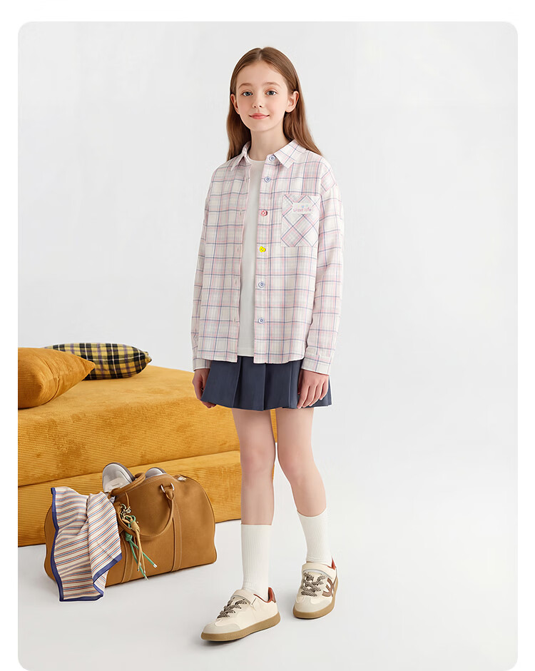 Balabala【balaOne】Kids Long Sleeve Shirt Girls 2026 Spring Plaid Fashion 20