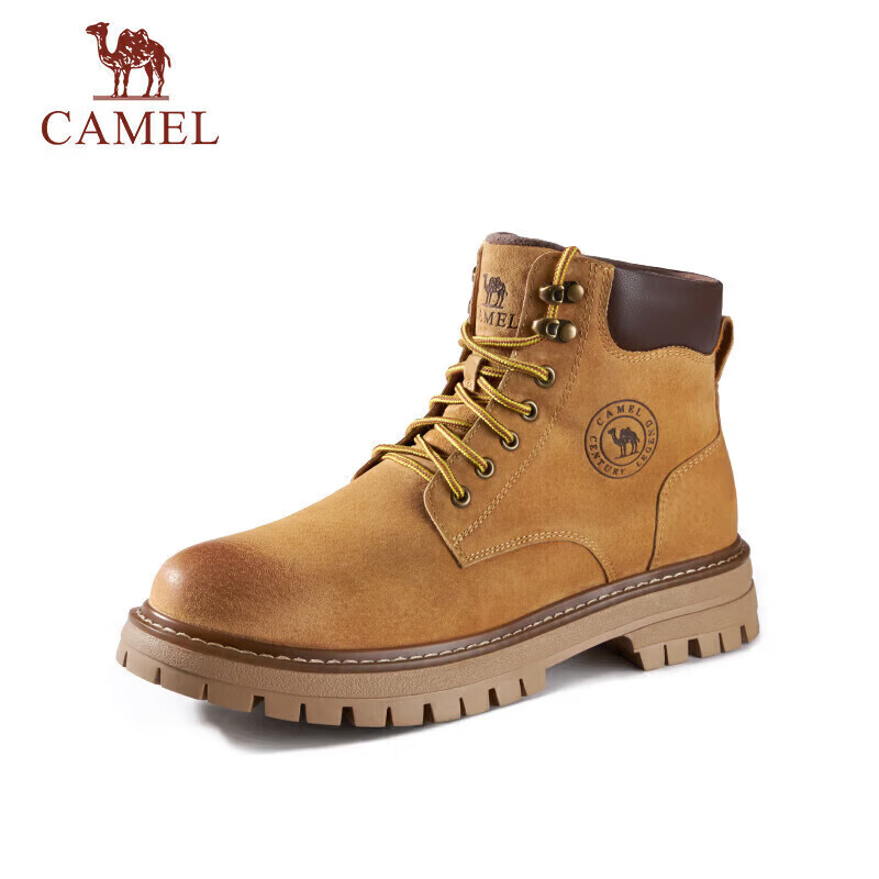 CAMEL Wang Junkai Style Martin Boots High-top Outdoor Workwear Yellow Boots Men GE122W7757T Golden Yellow Size 40