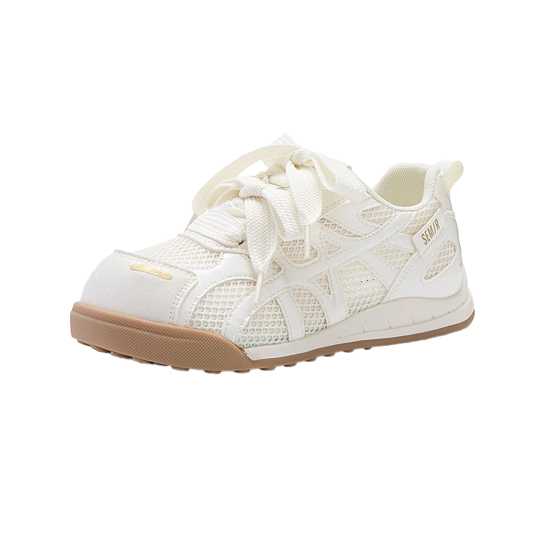 Semir Women's Derby Shoes 2025 New Summer Breathable Mesh Casual Sneakers White Cream Size 39