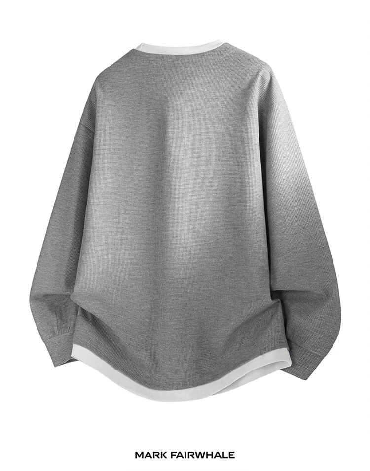 MARK FAIRWHALE Men's Spring Casual Long Sleeve Sweatshirt Fake Two-Piece T-Shirt Light Gray M 8