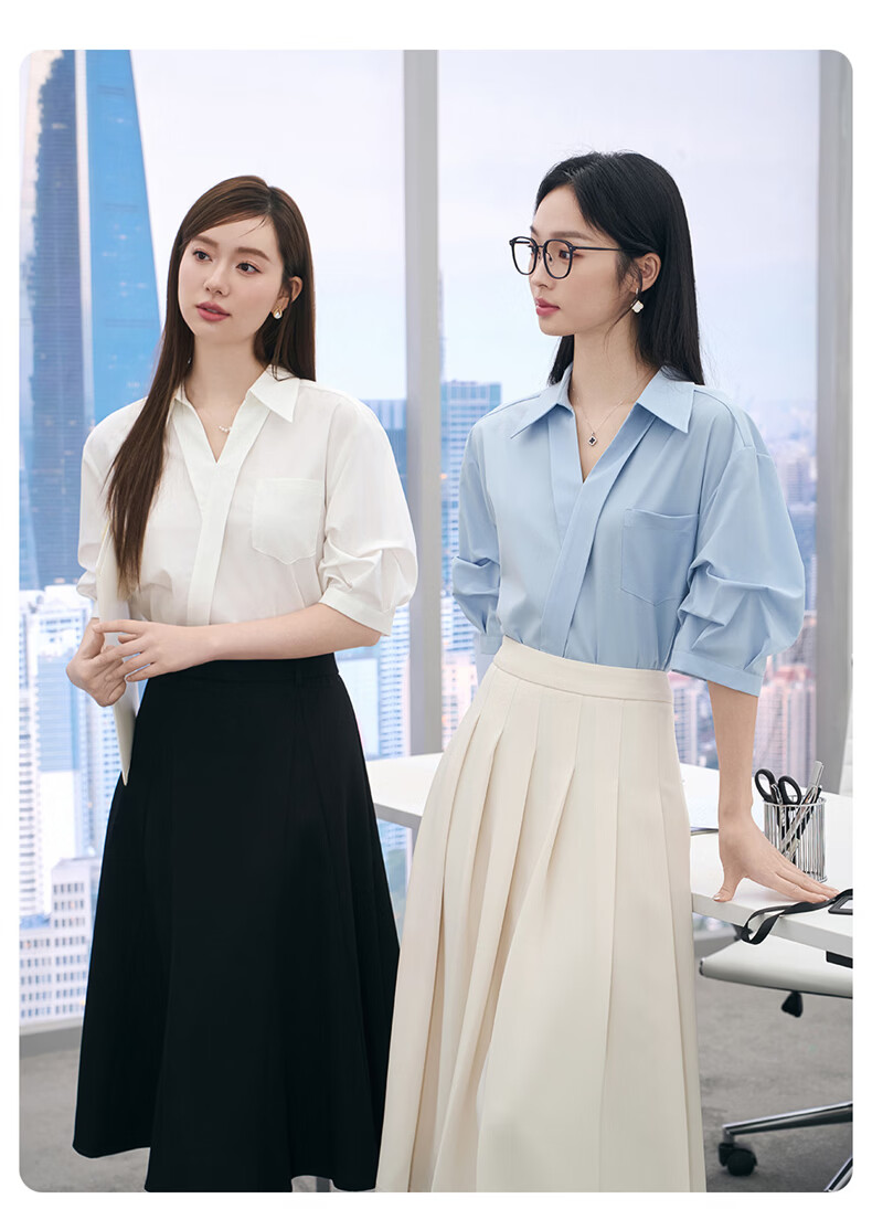 Jeanswest Women's Summer V-Neck French Style OL High-End Inner Wear Commuting Professional White Short Sleeve Shirt L 9