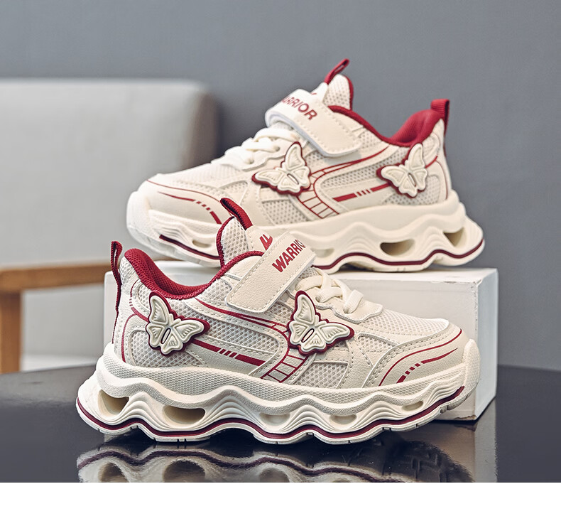 Warrior Spring-Autumn Girls' Versatile Dad Sneakers Breathable Mesh Casual Sports Shoes WZ-2201 Rice Wine Red Size 31 13