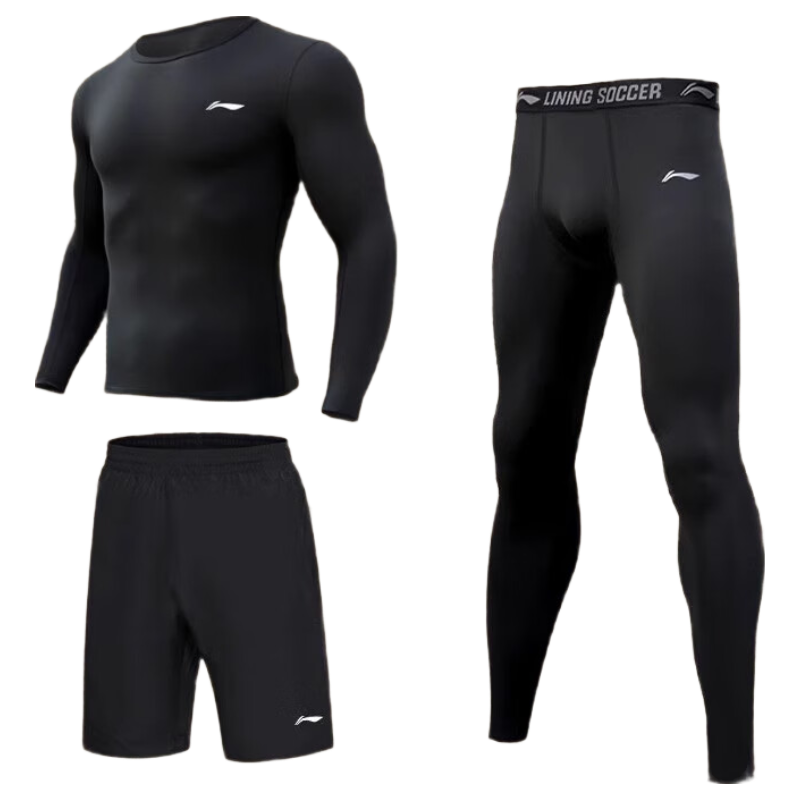 Li-Ning Men's Running Sports Set Fitness Training Quick-Dry Compression Shirt Badminton Sports Three-Piece Set