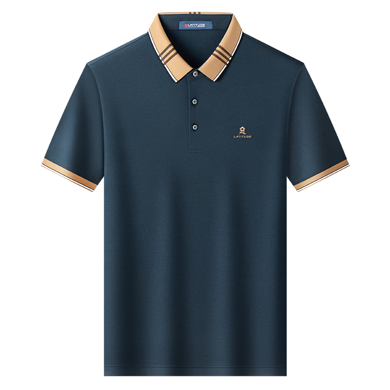 MONTAGUT Men's Short Sleeve Spring Autumn Business Polo Shirt with Mulberry Silk Color-Block Jacquard T-Shirt, Blue-Green, XL