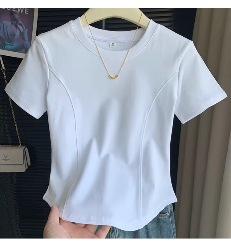 Woodpecker Women's Summer New Crew Neck Short Sleeve T-Shirt Black 2XL Slim Fit with Straight Shoulder and Fishbone Curved Hem Design 5