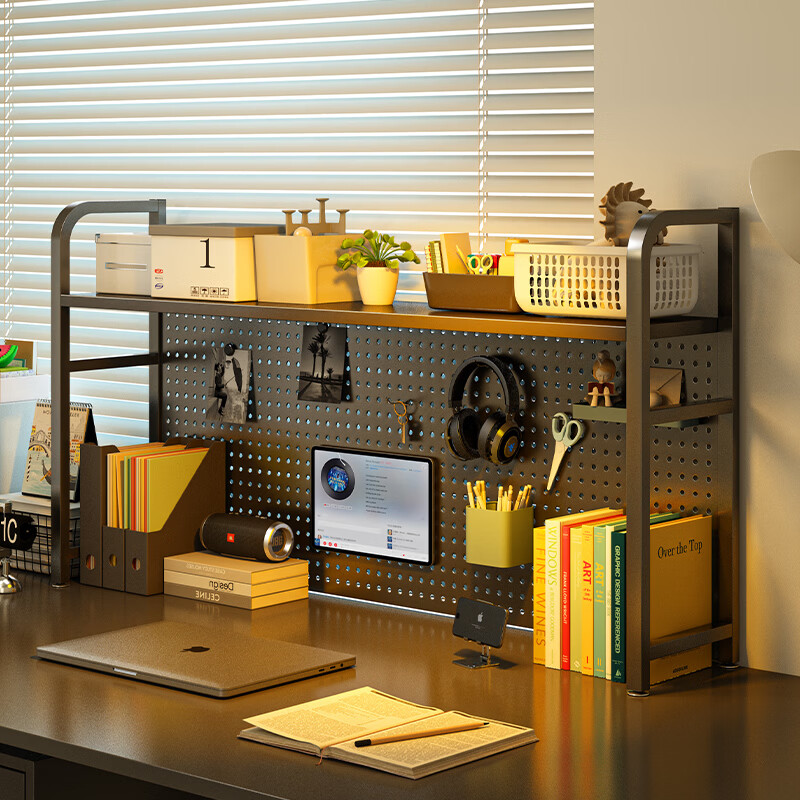 Shanshan Wooden Art Bookshelf Desktop Organizer Pegboard Multi-layer Storage Rack Gaming Desk No-drill Organizer
