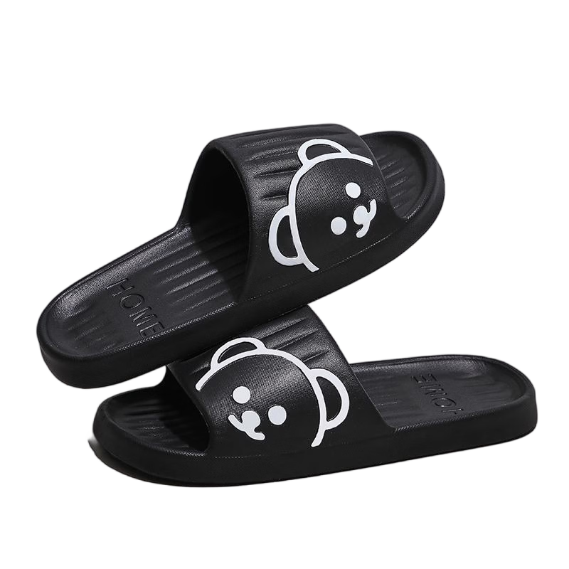 ABFE Women's Summer Indoor Home Bathroom Slippers Odor-Resistant Non-Slip Soft Sole Men's Black Sandals Size 42-43