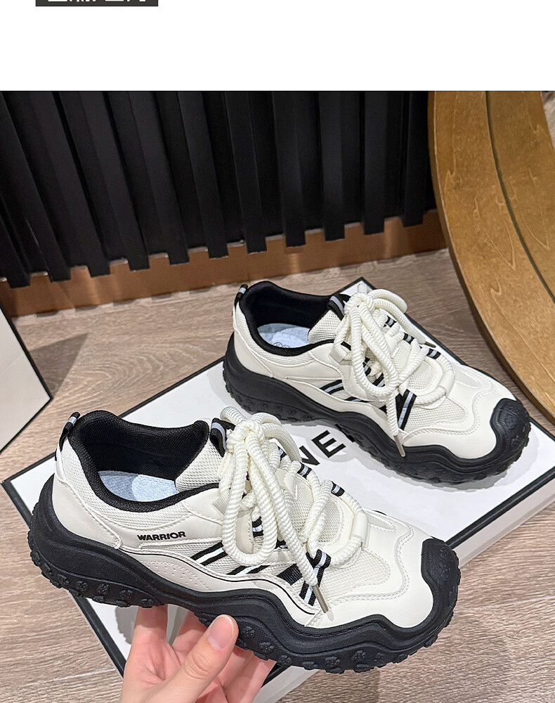 Warrior Official Women's Shoes 2026 Summer New Outdoor Hiking Shoes Women Thick Sole Lightweight Ugly Cute Shoes Beige Black Size 40 19