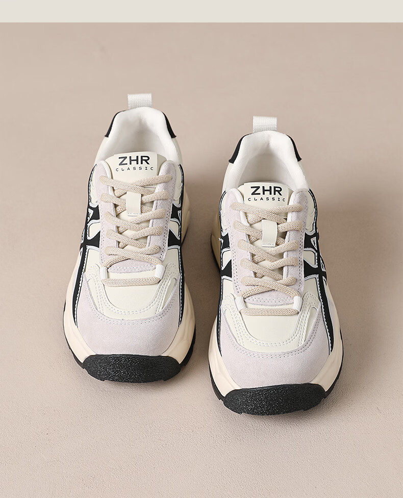 ZHR Women's Thick-Soled Dad Sneakers 2026 Spring New Retro Casual Running Shoes R126L Brown Size 37 17
