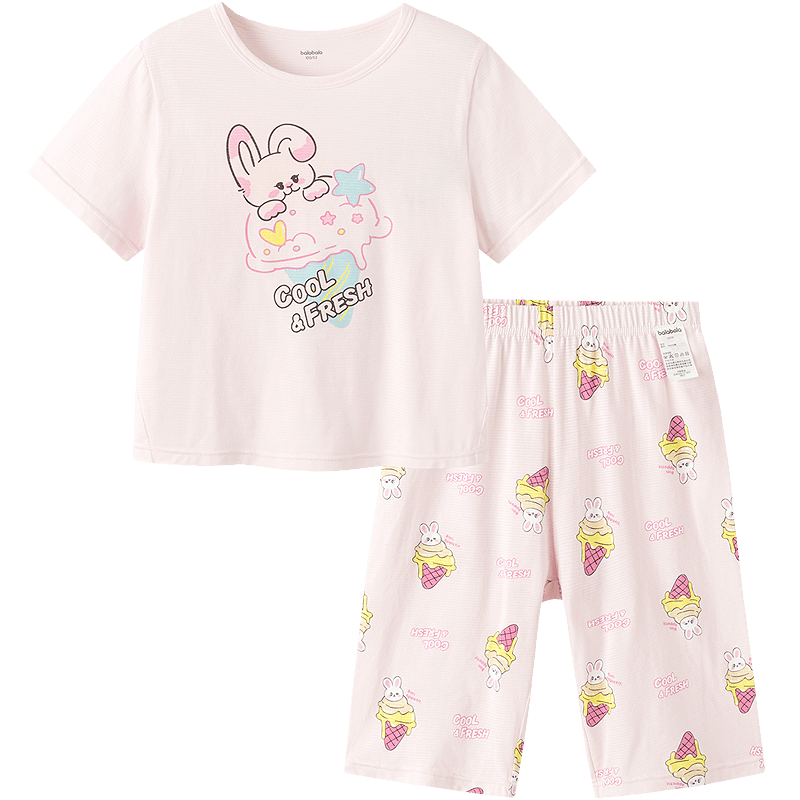 Balabala Baby Summer Pajama Set Air-Conditioned Clothing Anti-Cold Children's Homewear Toddler Short Sleeve Cotton Set