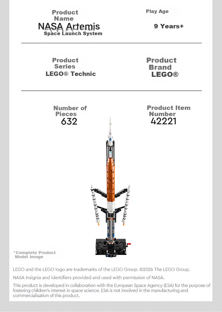 LEGO 42221 NASA Space Launch System Building Blocks Mechanical Set Children's Toy Birthday Gift Rocket Year of the Horse New Year Goods 9