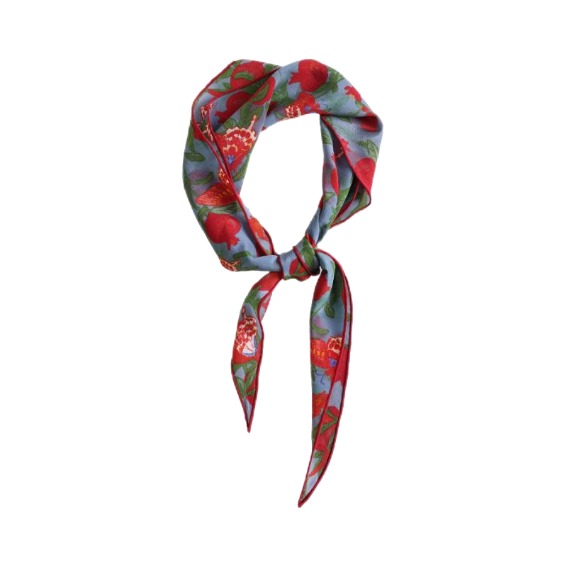 Lagur "Butterfly Pomegranate Flower" 100% Mulberry Silk Triangle Scarf True Silk Scarf Lupine Blue Pink Gift Box Set