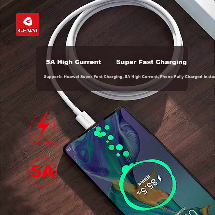 GENAI Q12 Fast Charging Type-C Calf Data Cable (6-Pack) Bend-Resistant Explosion-Proof 5A High Current 1