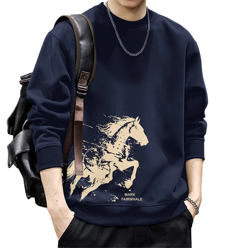 MARK FAIRWHALE Men's Sweatshirt Spring and Autumn Red Casual Long Sleeve T-Shirt Navy Blue XL