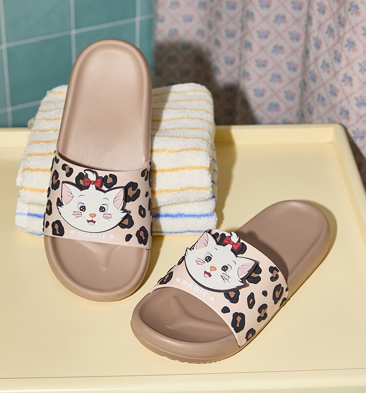 Gukoo Women's Summer Slippers Mary Cat Collaboration New Leopard Print Flat Home Sandals Milk Tea Brown Size 37-38 5