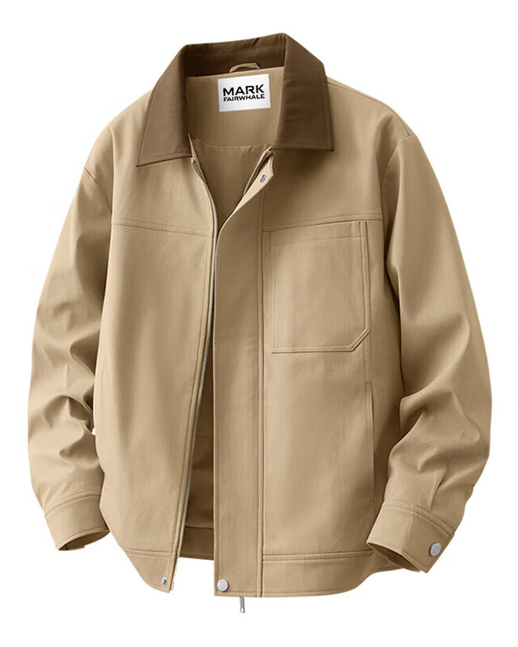 MARK FAIRWHALE Men's Jacket Spring Autumn American Workwear Casual Coat Trendy Men's Clothing Beige L 2