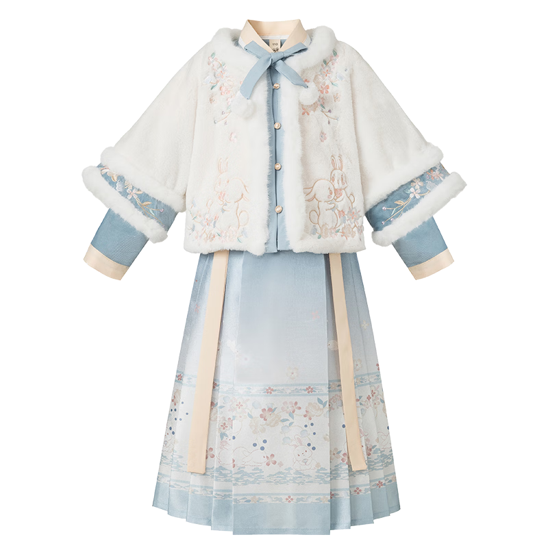 Qibo Girls' New Year Outfit, Winter Children's Hanfu 2026 New Style Ming Dynasty Greeting Costume, Moon White Star Xingxi, Size 120