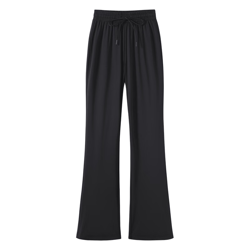 Jeanswest Women's Summer Slim Fit Draped Wide-Leg Drawstring Ice Silk Sun Protection Flared Pants Black XL
