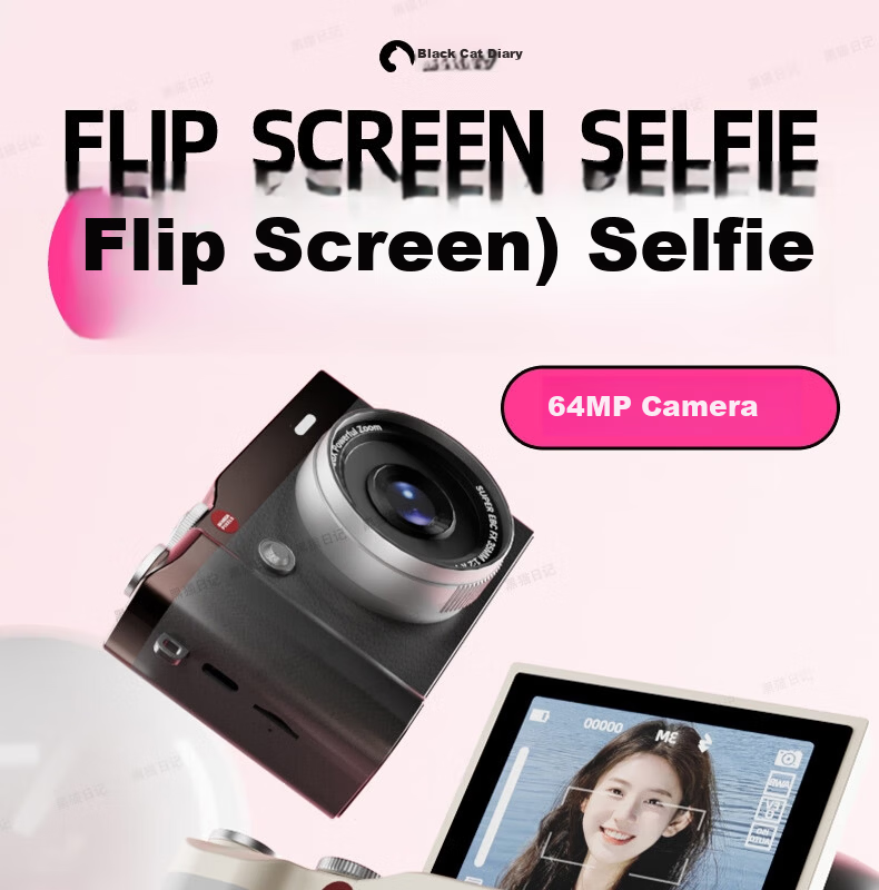 Black Cat Diary Snoopy SN15 Collaboration HD Digital Camera CCD Flip Rotating Retro Student Campus Mini Camera Entry-Level Cute Kids Card Camera Instant Gift 1