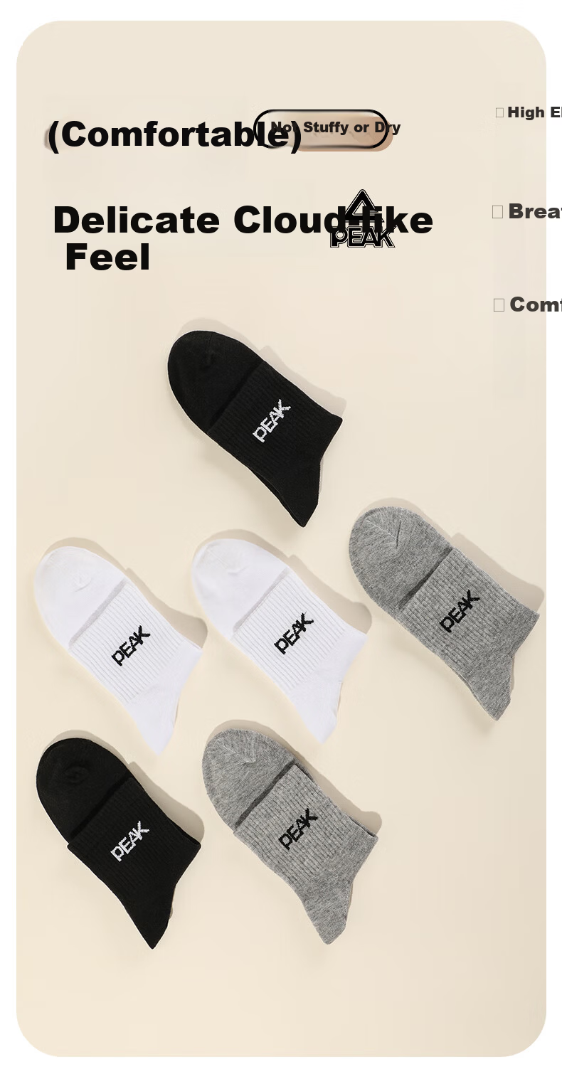 Peak White Mid-Length Sports Socks for Badminton, Table Tennis, and Tennis - 3 Pairs, One Size 1