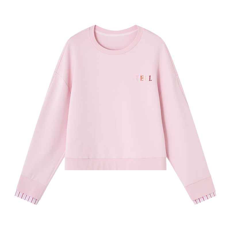 Demana [Comfort Elastic Air Layer] Spring Simple Style Colorblock Letter Embroidery Loose Fit Petite Women's Sweatshirt