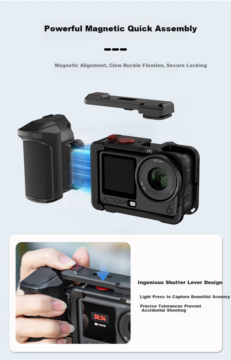 JJC DJI Action 6 Street Shooting Cage Handle Sports Camera Kit Osmo A6 Protective Case Expansion Accessories Ultra-Light Metal Aluminum Alloy 4