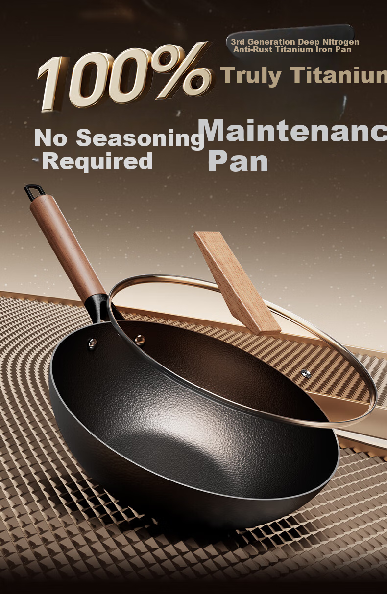 AOTEYOU Large Belly Iron Wok Uncoated Seasoned Household Stir-Fry Pan Traditional Cast Iron Non-Stick Wok for Induction and Gas Stoves 2