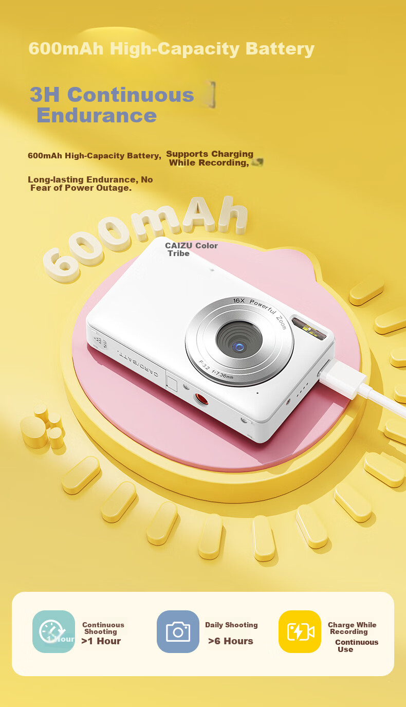 CAIZU 6400W Pixel Digital Camera Student Campus Beauty Entry-Level Compact Camera Z3 Replacement CCD Mobile Phone Transfer Camera New Year Birthday Gift 7