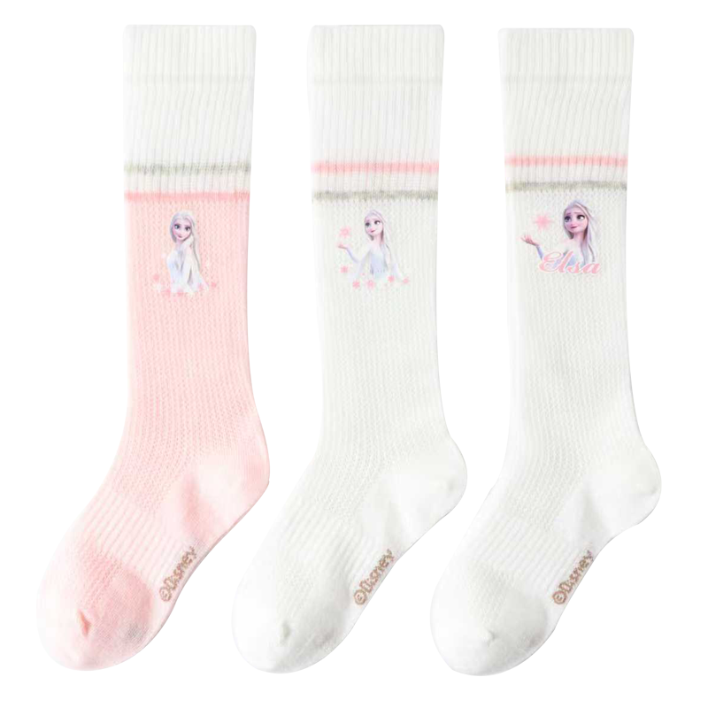Disney Kids Summer Thin Mesh Mid-Calf Socks Girls Long Socks DSP3586 White+White+Pink 22-24cm