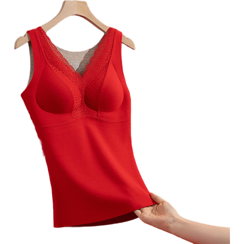 MiiOW Red Thermal Underwear for Women with Chest Pad, Lunar New Year Edition, Warm Vest for Marriage Celebration