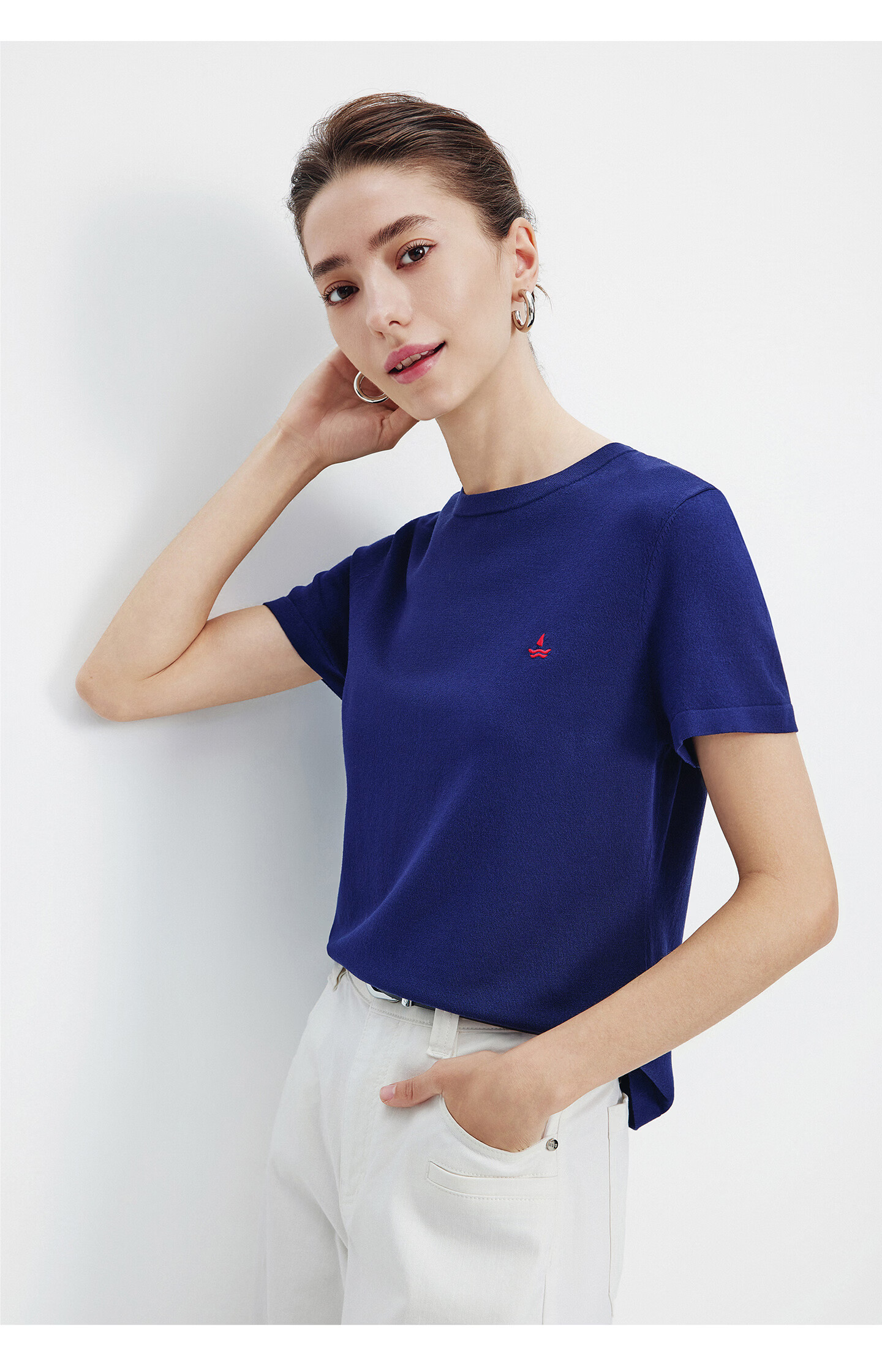 Navigare Small Sailboat Basic Short Sleeve T-Shirt Women 2026 New Round Neck Solid Color Knit Top 2325506507 51