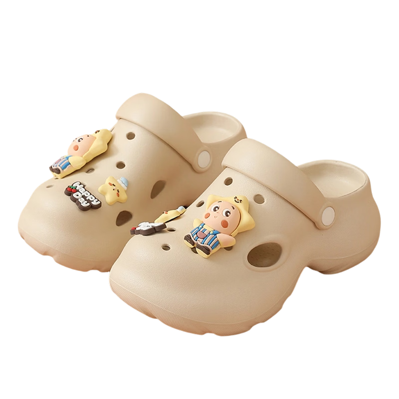 Cartelo Crocodile Women's Summer Hole Sandals Cute Outdoor Closed-Toe Slippers 1750 Light Khaki Size 35-36