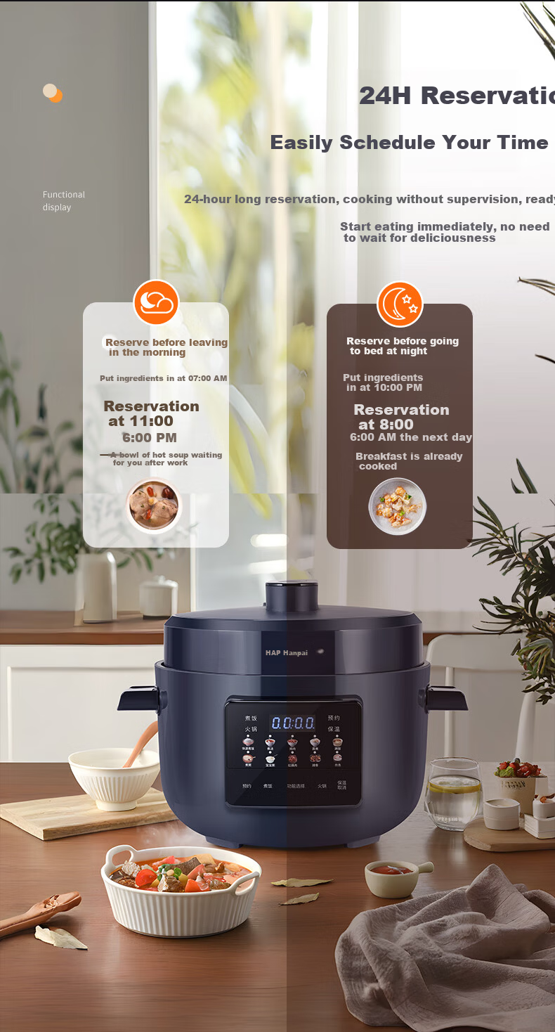 HAP Electric Pressure Cooker 4L Triple Inner Pot Multi-Functional High-Pressure Rice Cooker with Timer for 4-6 People 10