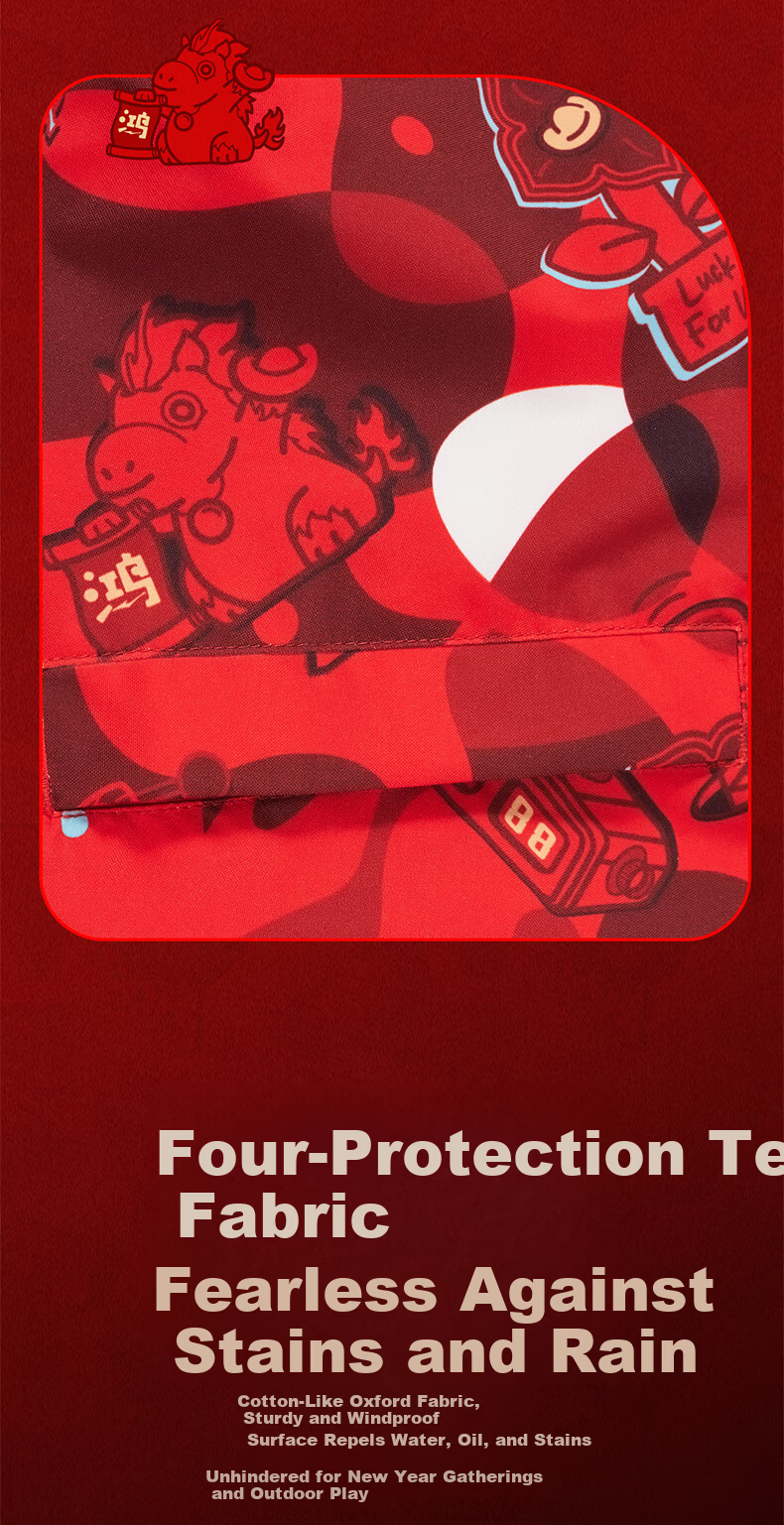 ERKE Kids Boys Girls New Year Coat Children's Four-Protection Technology Thickened Windbreaker Dragon Flame Red 165 3