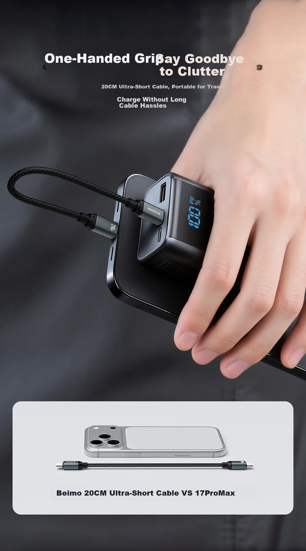Beimo Magnetic Data Cable, 240W High-Power Fast Charging Cable, 20CM Short Cord, Suitable for IPhone 18 Pro Max/17/16, Huawei/Xiaomi Phones, IPad Tablets, Black 5