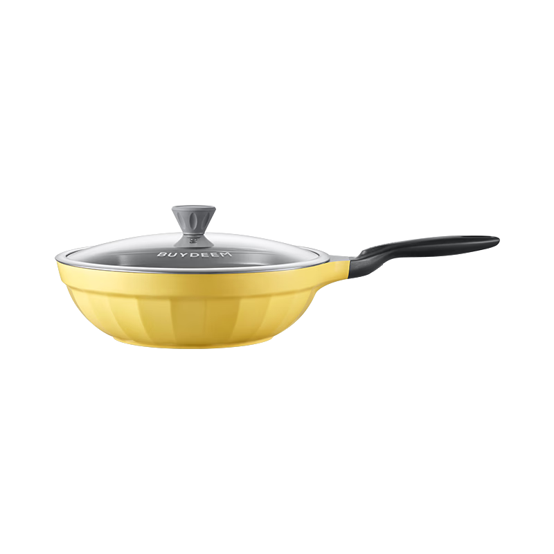 Buydeem Non-Stick Ceramic Frying Pan 32cm, 9x Durable, Low Oil Smoke, Lightweight, Fluorine-Free, Yellow