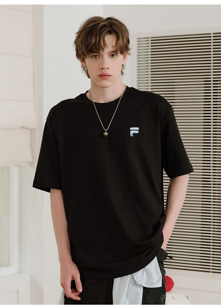 FILA FUSION Trendy Couple's Knitted Short Sleeve Shirt 2026 Summer Loose Fit Cool Cotton T-Shirt 24