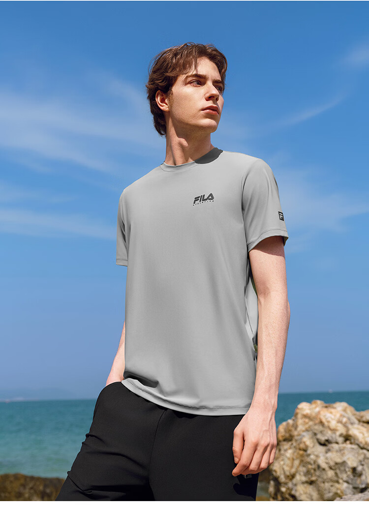 FILA Official Men's Short Sleeve T-Shirt 2026 Summer Cooling Breathable Round Neck Sun Protection Sports Top 13