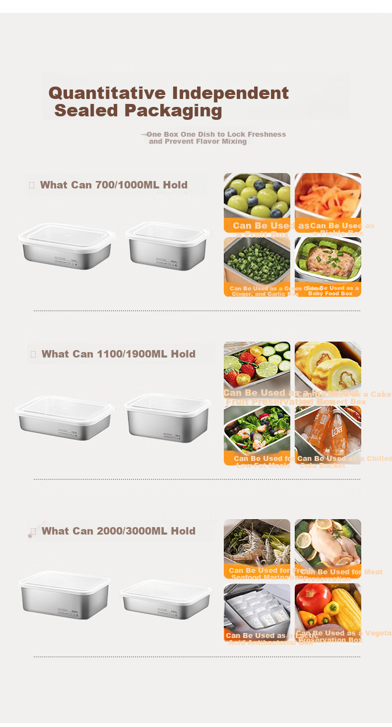 MAXCOOK 304 Stainless Steel Food Storage Containers with Lids, Lunch Boxes, Refrigerator Sealed Storage Boxes, 3-Piece Set MCFT4805 14