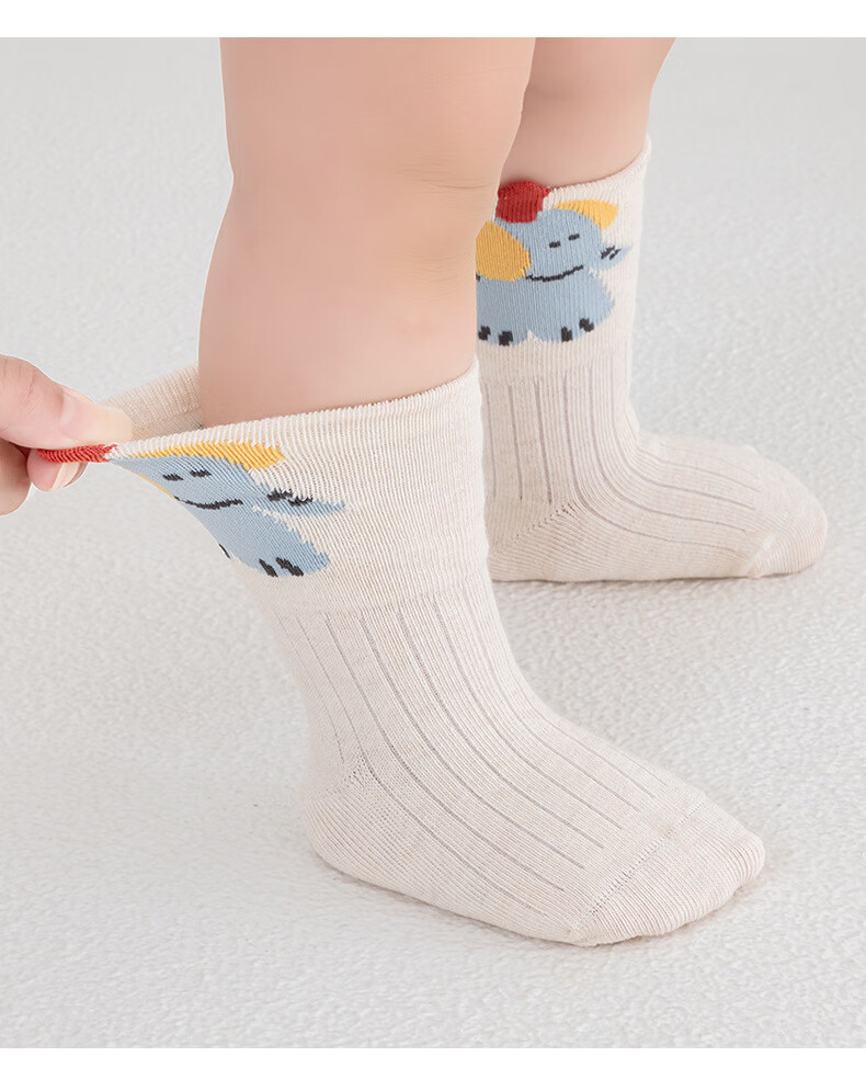 Five Cotton Flowers 3-Pair Pack Children's Socks Combed Cotton Breathable Cartoon Mid-Calf Socks Seamless Comfortable Non-Binding Socks Class A 7