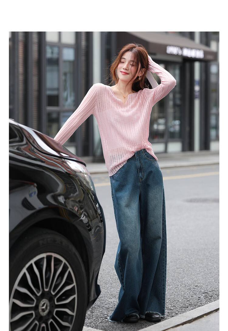 Mt [Oxygen-Permeable Texture] Spring Soft Low-Saturation V-Neck Lightweight Knit Top for Petite Women 3