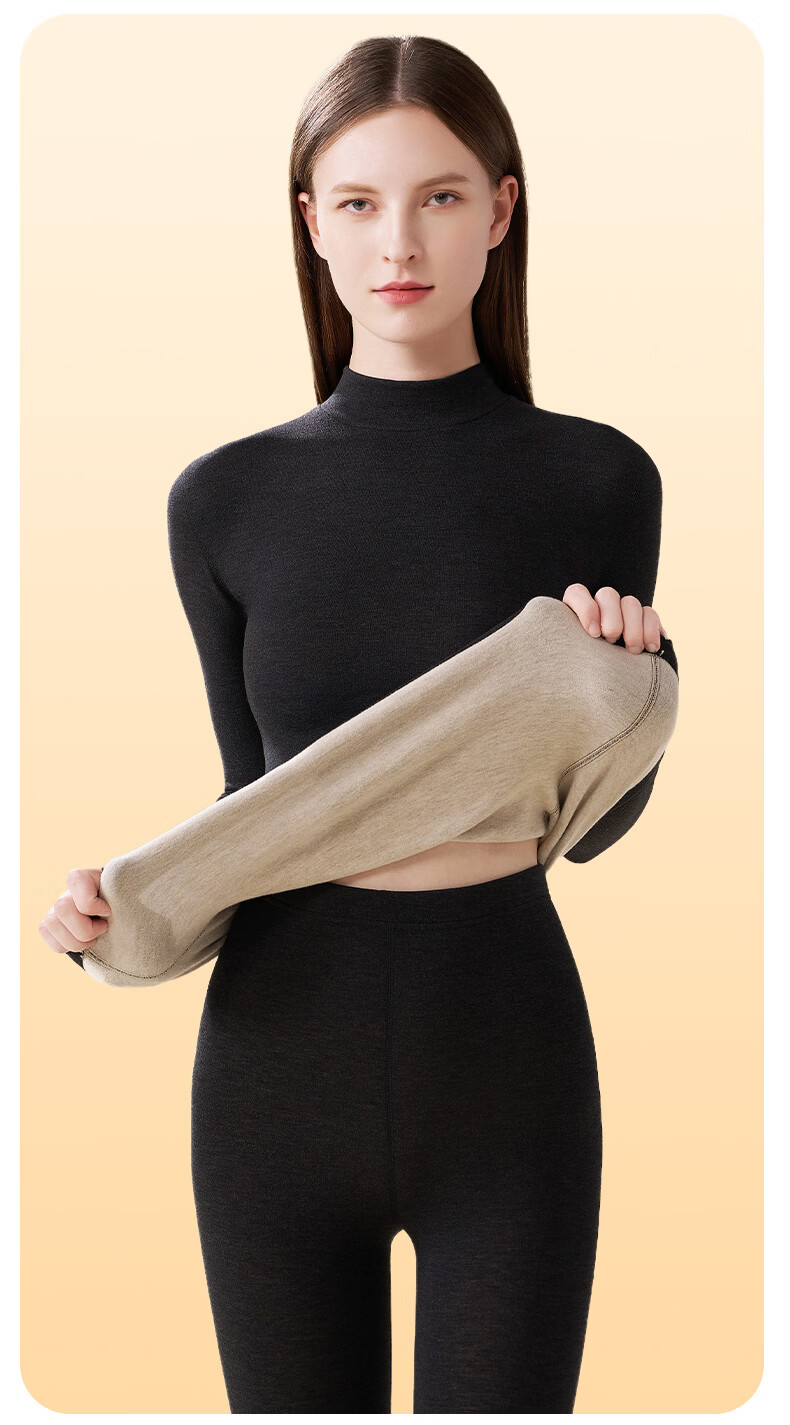 Miiow Women's Cashmere Silk Thermal Underwear Set 2025 Autumn Winter New High Neck Top and Bottom Warm Suit 18