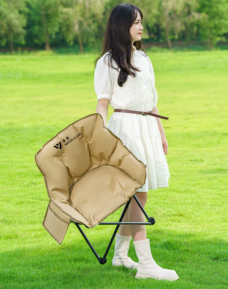 Qingxi Folding Chair, Outdoor Camping Portable Backrest Chair, Fishing Chair, Leisure Chair, Space Cotton Moon Chair [Fine Sand Yellow] 11