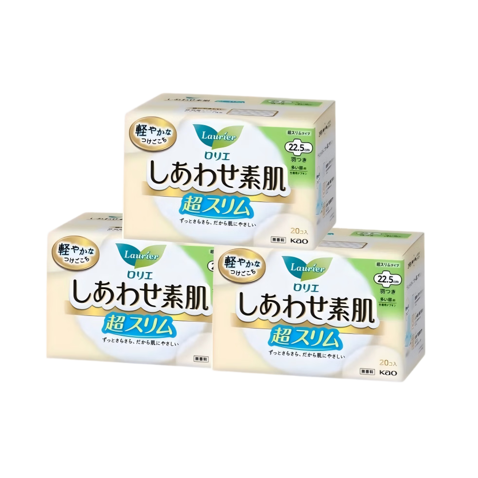 Laurier Kao Japan Imported Sanitary Napkins Day Use Breathable Thin Sensitive Skin F22.5cm 20pcs x 3 Packs 60pcs