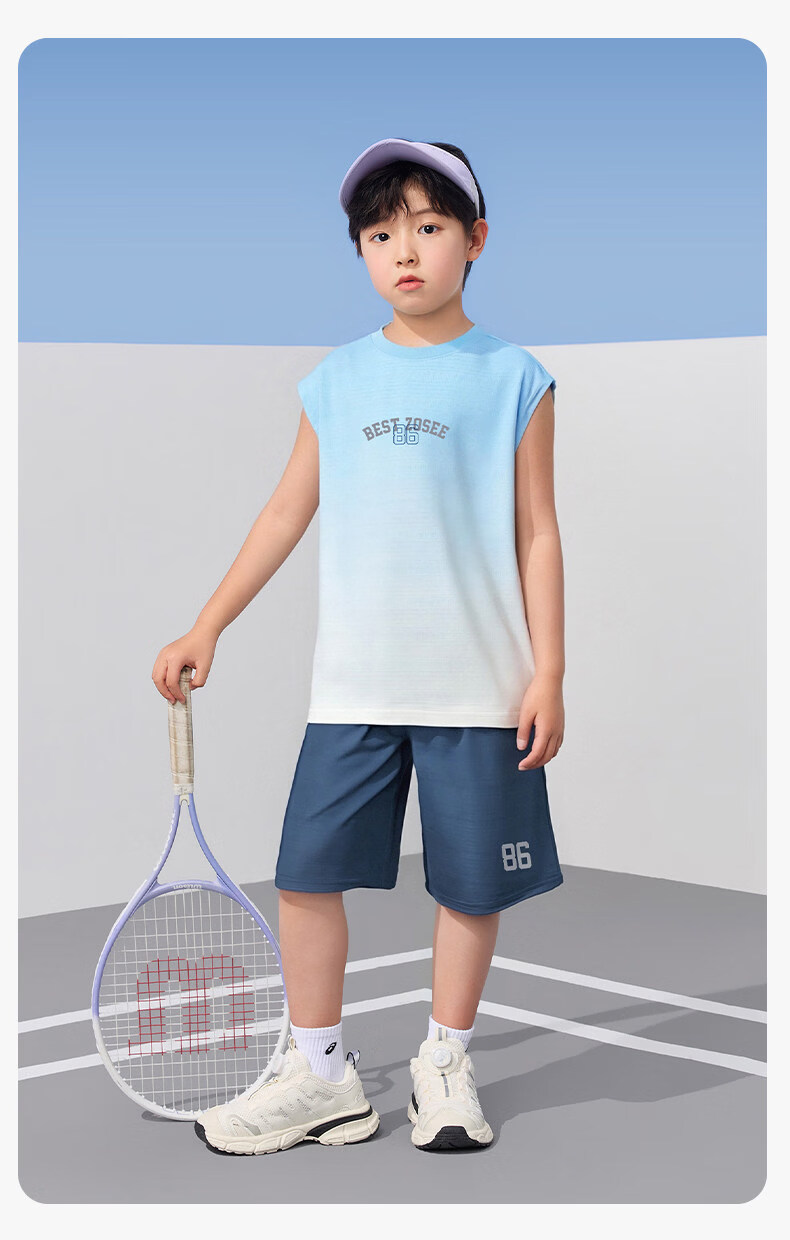 Zuo Xi Boys Quick-Dry Sports Vest Set 2026 New Summer Children's Mesh Moisture-Wicking Short Sleeve Mint Green 150 34