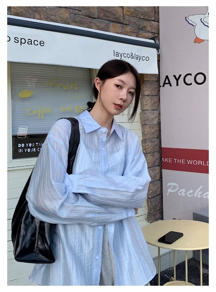 ICH MODE "Island Memory" Summer Physical Sunscreen Shirt Beach Tencel Shirt Cover-up Lightweight Jacket Blue XL 9
